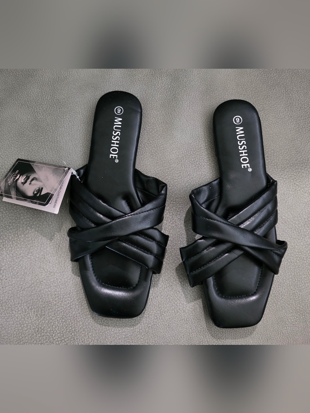 Black Cross-Strap Slide Sandals for Women